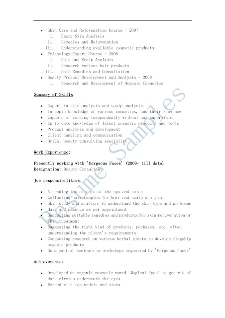 Hair and beauty resume